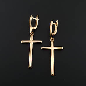 Срібні позолочені сережки підвіски хрестики на англійській застібці