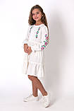 Сукня для дівчинки з льону молочного кольору модельне пошиття з вишивкою ріст 116 до 146, фото 2