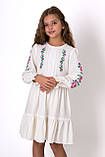 Сукня для дівчинки з льону молочного кольору модельне пошиття з вишивкою ріст 116 до 146, фото 4
