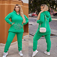 Теплий жіночий трикотажний спортивний баталбний костюм зі стразами (р.48-62). Арт-2165/42