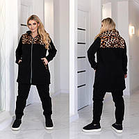 Теплий жіночий трикотажний прогулянковий костюм великих розмірів із подовженою кофтою (р.48-62). Арт-2191/42