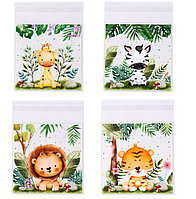 Пакети асорті Тварини прозорі з липкою стрічкою фасувальні малюнок 10х10х3 см набір звірі 10 шт