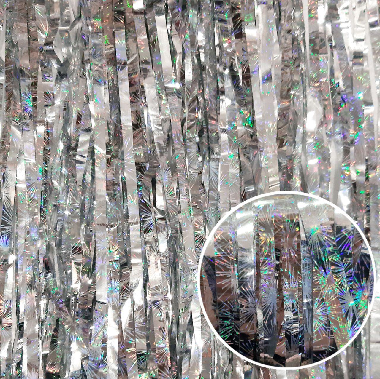 Шторка фольгована для фотозон. Колір: Срiбло Голограмма Салют. Розмір: 2м*1м.