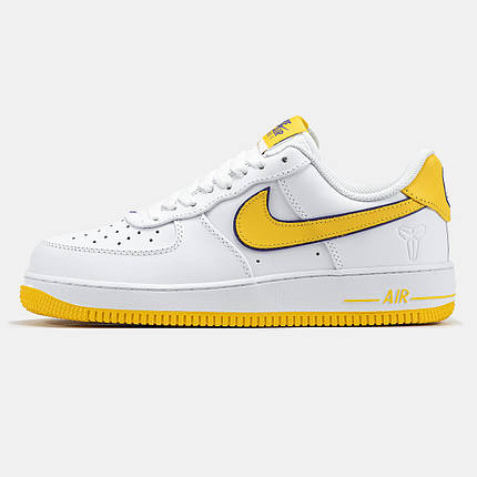 Чоловічі Кросівки Nike Air Force 1 x Kobe Bryant Low / Найк Аїр Форс 1 Кобі Брайант Низькі Білі з Жовтим, фото 1