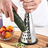 Терка конус для овочів та фруктів 3-стороння з нержавіючої сталі з дерев'яною ручкою (висота 27 см)