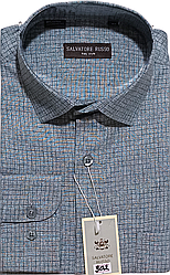 Класична чоловіча сорочка в клітку Salvatore Russo vd-0302 сіра з довгим рукавом, ошатна, стильна 43