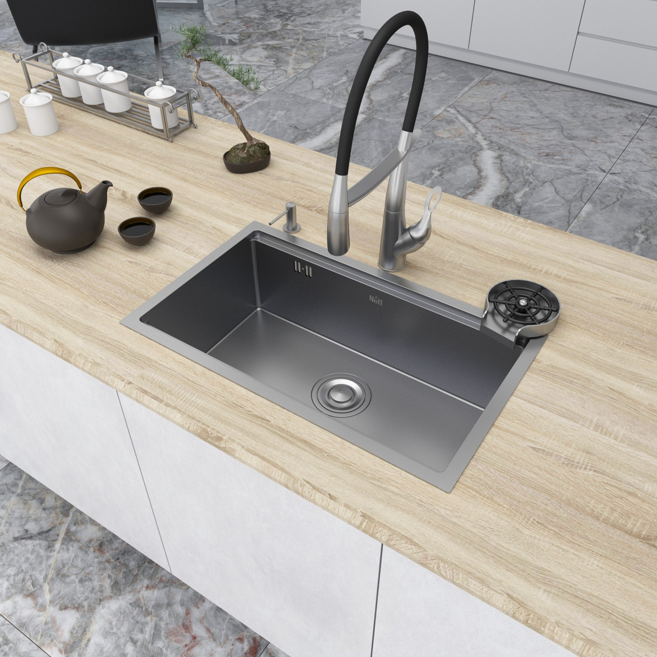 Кухонна мийка Nett NS-7042 нержавіюча 3.0/1.0, фото 1