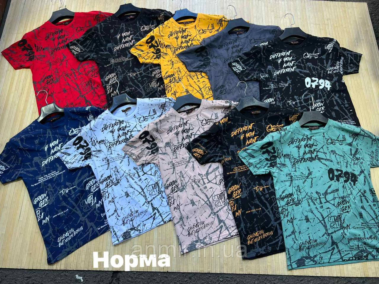 Футболка чоловіча трикотажна принт норма 44-52, колір уточнюйте під час замовлення