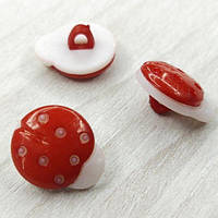 10 шт - Ґудзик дитячий 13х15 мм пластик "божа корівка" на ніжці - червоний на білом