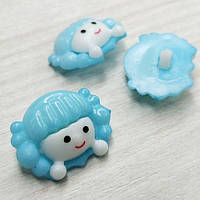 10 шт - Ґудзик на ніжці дитячий 22 мм пластик "Дівчинка" - блакитна