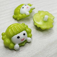 10 шт - Ґудзик на ніжці дитячий 22 мм пластик "Дівчинка" - зелена