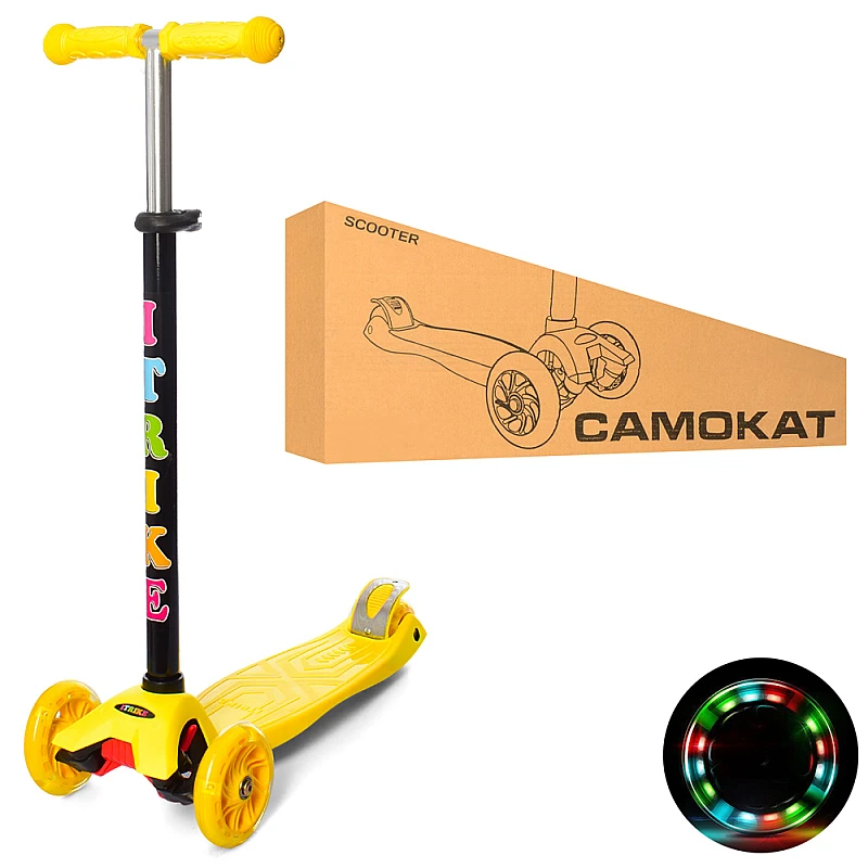 Дитячий самокат 3-х колісний JR 3-003-Y з підсвіткою колес Жовтий, фото 1