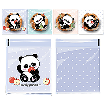 Пакети ассорті прозорі з липкою стрічкою малюнок Панда поліпропіленові фасувальні подарункові 10 шт 10х10х3 см