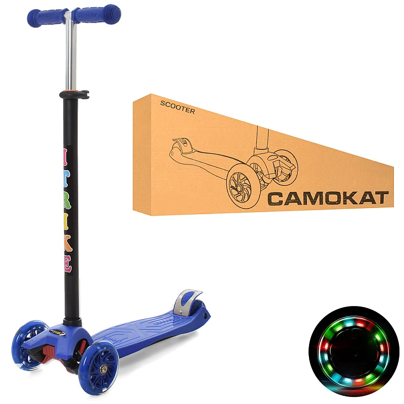 Дитячий самокат 3-х колісний JR 3-003-DBL з підсвіткою колес Синій, фото 1