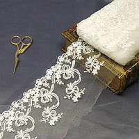 (1 метр) Мереживо на сітці (фатін)  12 см, айворі колір (77М-МТ781-1)