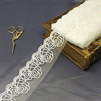 (1 метр) Мереживо на сітці (фатін)  7см Колір - Айворі (77М-LZ129-1)