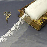 (1 метр) Мереживо на сітці (фатині)  7см Колір - Айворі (77М-LZ148-1)