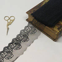 (1 метр) Мереживо на сітці (фатін)  7 см колір - чорний (77M-LZ129-3)