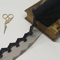 (1 метр) Мереживо на сітці (фатін)  7 см колір - чорний (77M-LZ67-2)