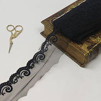 (1 метр) Мереживо на сітці (фатін)  7 см колір - чорний (77M-LZ84-3)