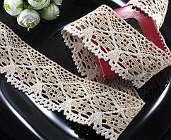 (1 метр) Натуральне мереживо льон (бавовна) 6 см, колір - бежевий (лен -2223)