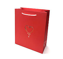 Подарунковий пакет Серце тиснення золотом червоний 24х20х9