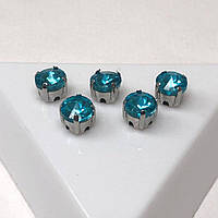 5 шт - Стрази в цапах 6 мм (скло) круглі, блакитний
