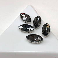 5 шт - Стрази в цапах 6х12 мм (скло) Човен, графітовий