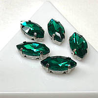 5 шт - Стрази в цапах 6х12 мм (скло) Човен, смарагдовий