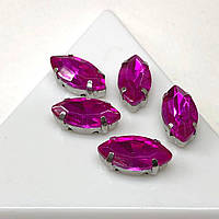 5 шт - Стрази в цапах 6х12 мм (скло) Човен, фуксія