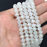 Намистини кришталеві рондель 8х6мм, нитка-60 од, білий матово-прозорий з покриттям АВ