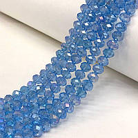 Намистини кришталеві рондель 8х6мм, нитка-60 од, блакитний прозорий з покриттям АВ
