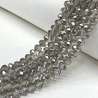Намистини кришталеві рондель 8х6мм, нитка-60 шт, димчастий прозорий