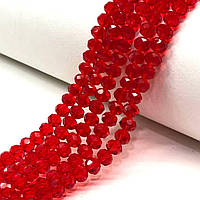 Намистини кришталеві рондель 8х6мм, нитка-60 шт, червоний прозорий