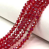 Намистини кришталеві рондель 8х6мм, нитка-60 од, червоний прозорий з АВ