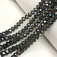 Намистини кришталеві рондель 8х6мм, нитка-60 од, раухтопазовий прозорий з покриттям АВ