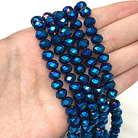 Намистини кришталеві рондель 8х6мм, нитка-60 шт, синій металік