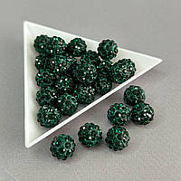 Намистини шамбала зі стразами 10 мм, - смарагдовий