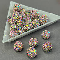 Намистини шамбала зі стразами 10 мм, - рожевий хамелеон