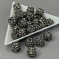 Намистини шамбала зі стразами 10 мм, - сірий