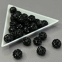 Намистини шамбала зі стразами 10 мм, - чорний із чорними стразами