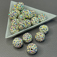 Намистини шамбала зі стразами 12 мм, - білий хамелеон