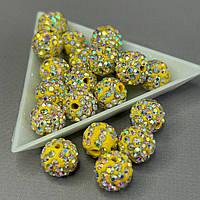 Намистини шамбала зі стразами 12 мм, - жовтий хамелеон