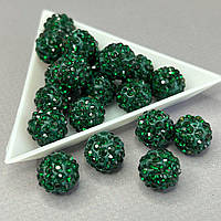 Намистини шамбала зі стразами 12 мм, - смарагдовий