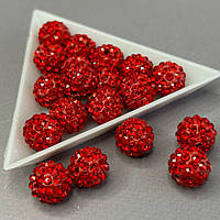 Намистини шамбала зі стразами 12 мм, - червоний