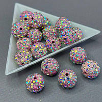 Намистини шамбала зі стразами 12 мм, - рожевий