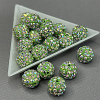 Намистини шамбала зі стразами 12 мм, - салатовий