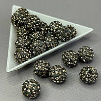 Намистини шамбала зі стразами 12 мм, - сірий