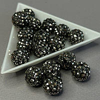 Намистини шамбала зі стразами 12 мм, - чорний гематитовий