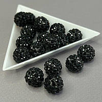 Намистини шамбала зі стразами 12 мм, - чорний із чорними стразами